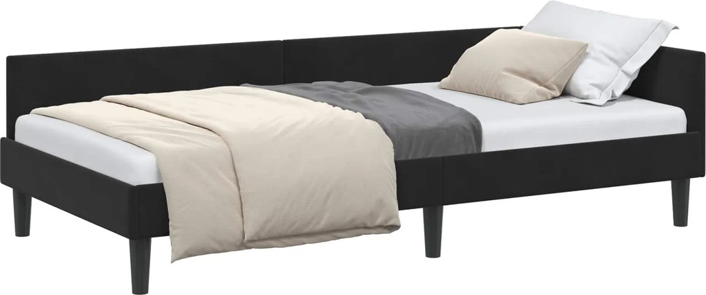 vidaXL Cadru de pat colțar cu headboard Negru 80 cm x 200 cm Catifea