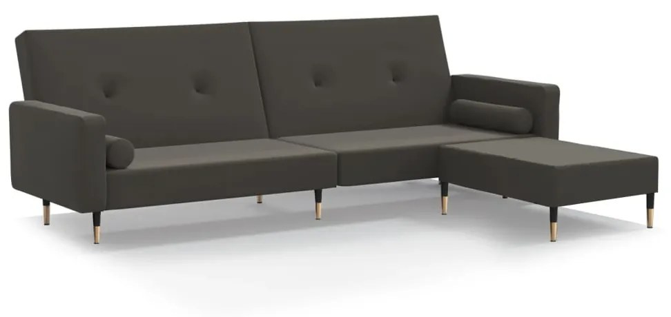 3080525 vidaXL Canapea extensibilă 2 locuri, cu taburet, gri închis, catifea