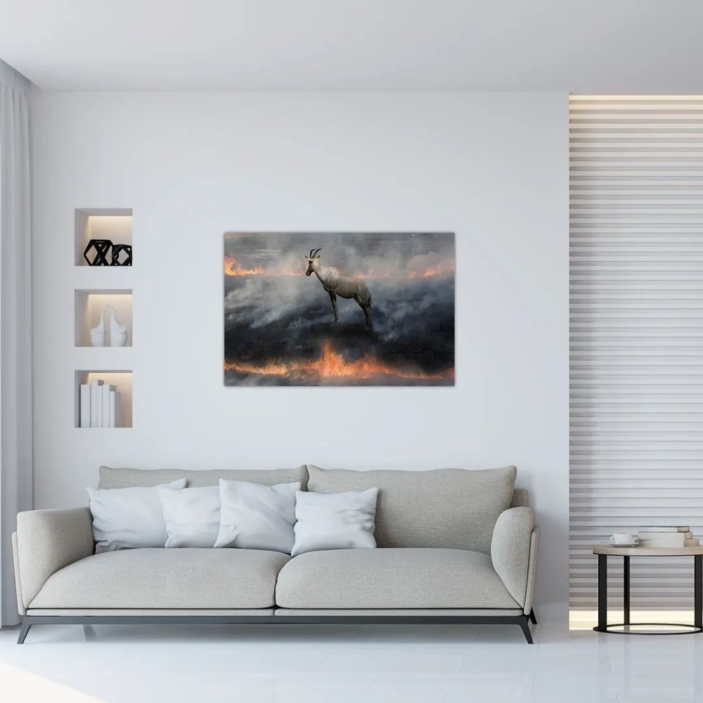 Tablou cu capră de munte în foc (90x60 cm)