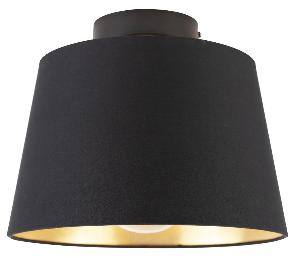 Plafoniera cu abajur din bumbac negru cu auriu 25 cm - Combi Black