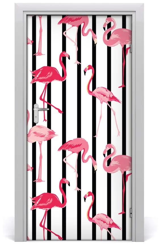 Autocolante pentru usi Flamingos și dungi