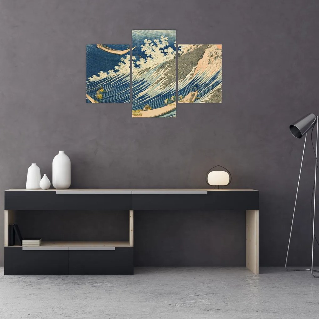 Tablou - Katsushika Hokusai, Fishing Boats at Choshi in Shimosa (Soshu Choshi) , reproducere (90x60 cm)