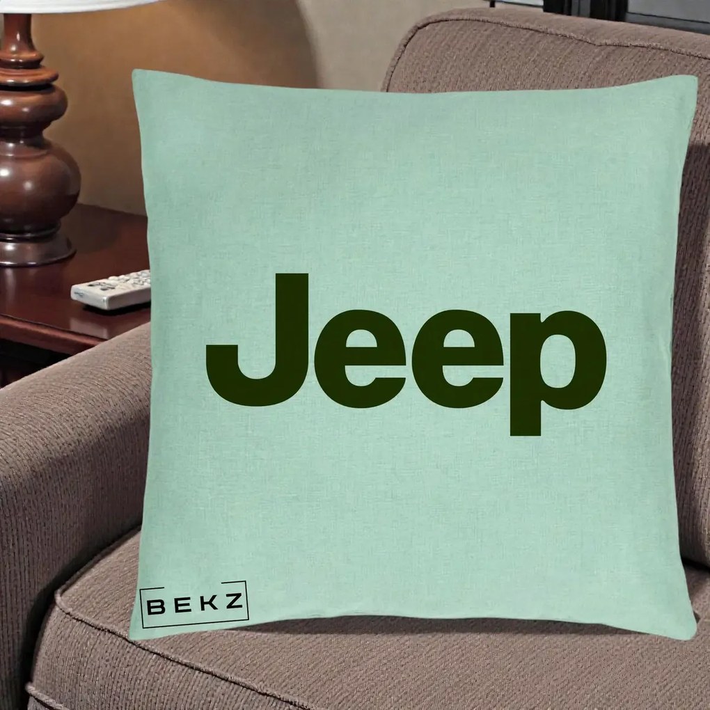 Perna Personalizata cu emblema Jeep, 40x40 cm, Verde Menta, Husa Detasabila, Perna Inclusa, BEKZ®