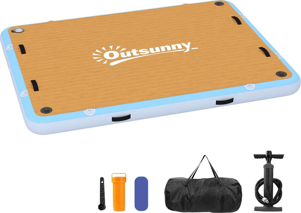 Outsunny Platformă plutitoare gonflabilă 2,4x1,8m Platformă de înot gonflabilă 4-6 persoane cu suprafață antiderapantă Scară | Aosom Romania