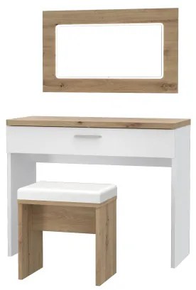 Set Masa Toaleta Olinda, Alb Si Stejar Artisan Si Alb Lucios, 100.5 Cm
