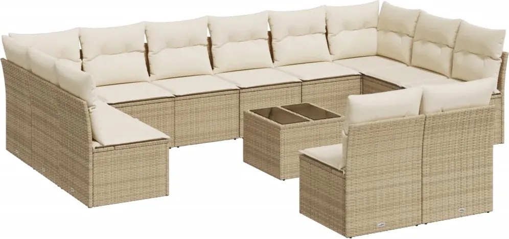 vidaXL Set canapele de grădină, 13 piese, cu perne, bej, poliratan