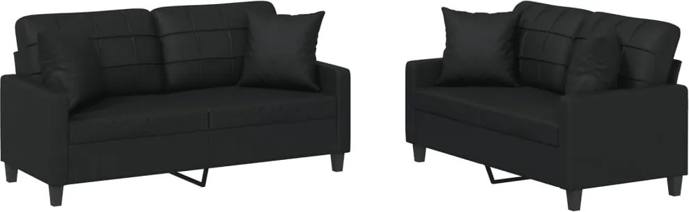 vidaXL Set de canapele cu perne, 2 piese, negru, piele ecologică