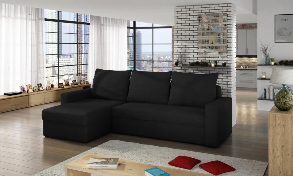 Coltar extensibil cu spatiu pentru depozitare, 237x90x150 cm, Livio 01. Eltap (Culoare: Negru / Alova 04)