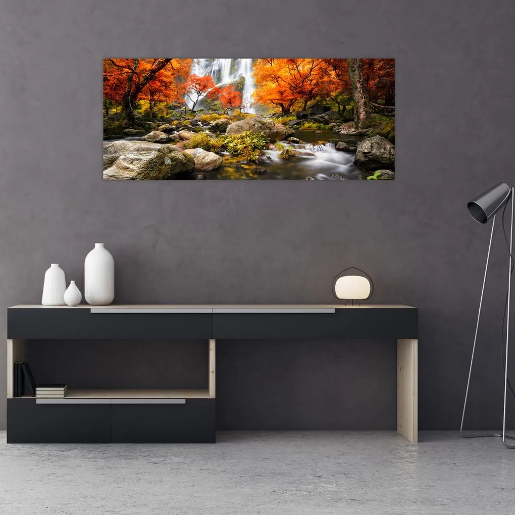 Tablou - Cascade în peisaj de toamnă, portocaliu (120x50 cm)
