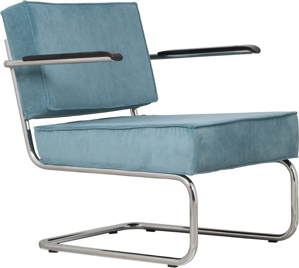 Fotoliu lounge cu brate cromat albastru Lounge Chair Ridge Rib Arm Blue 12A | ZUIVER
