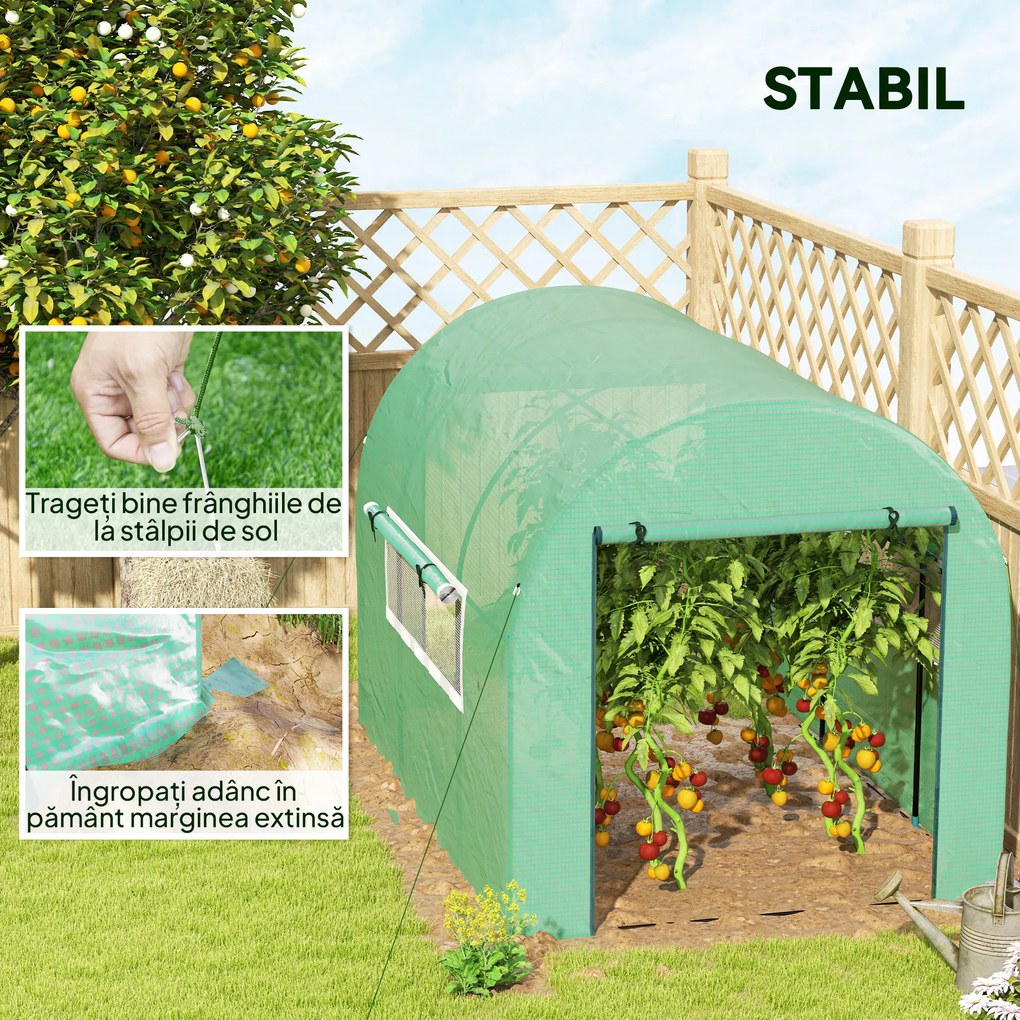 Outsunny Seră tip Tunel Walk-In 300 x 200 cm - Verde | Aosom Romania