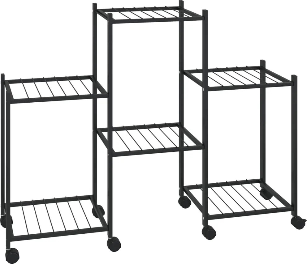 vidaXL Suport pentru flori cu roți, 83x25x63,5 cm, negru, fier