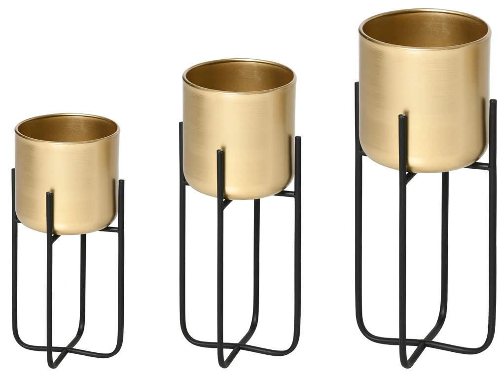 Outsunny Jardiniera Set de 3 Piese Ghivece Inaltate Auriu cu Suport din Metal pentru Amenajare la Interior si Exterior | Aosom Romania