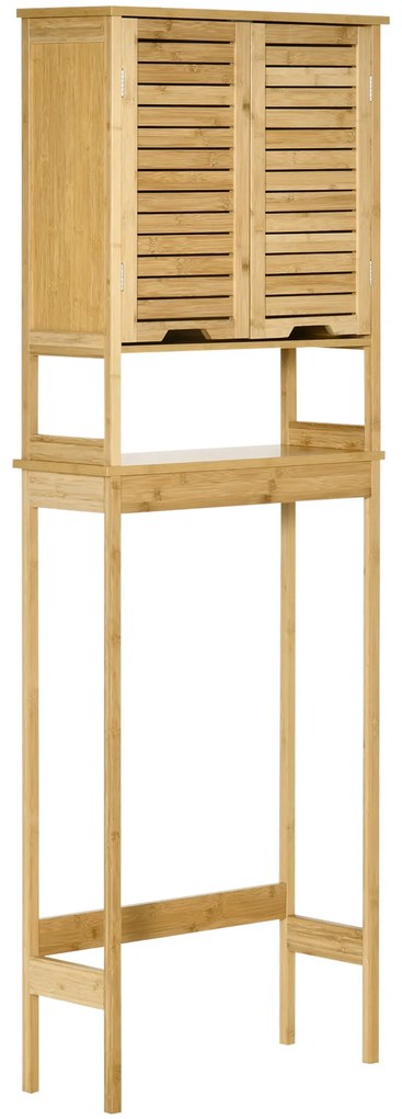 Kleankin Mobilier de baie din Bambus si MDF, Raft pentru Masina de Spalat, 60x23x173cm | Aosom Ro