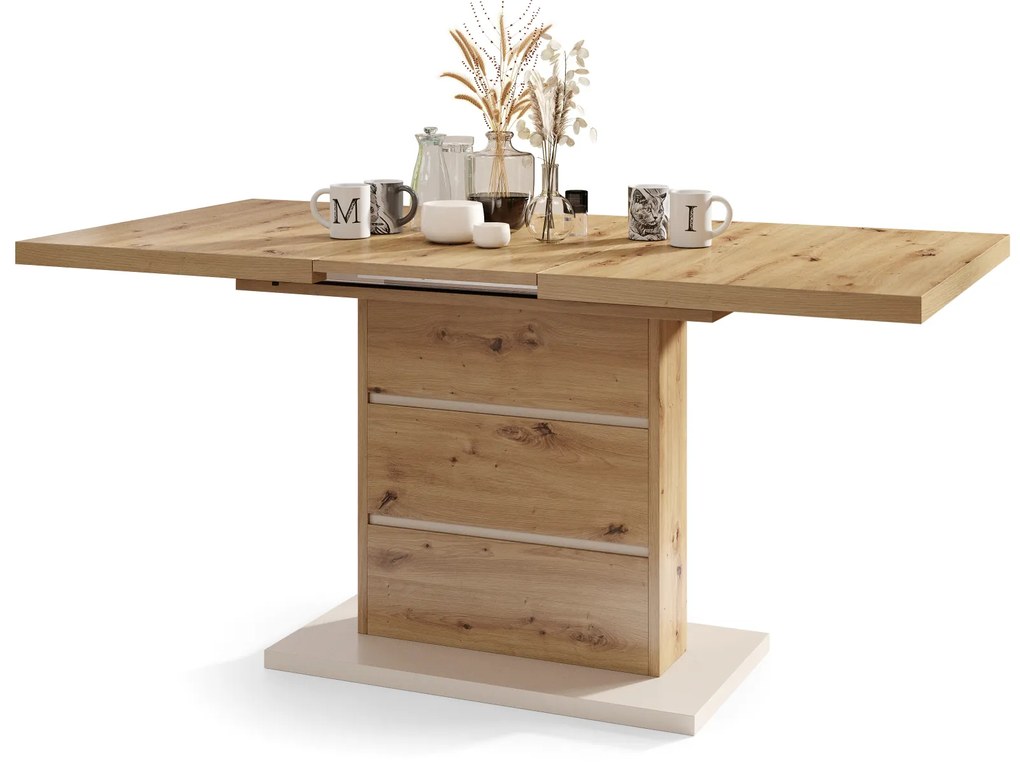 Mazzoni PIANO Stejar Artisan/Bej (Șampanie) - MASĂ EXTENSIBILĂ MODERNĂ PÂNĂ LA 200 cm!