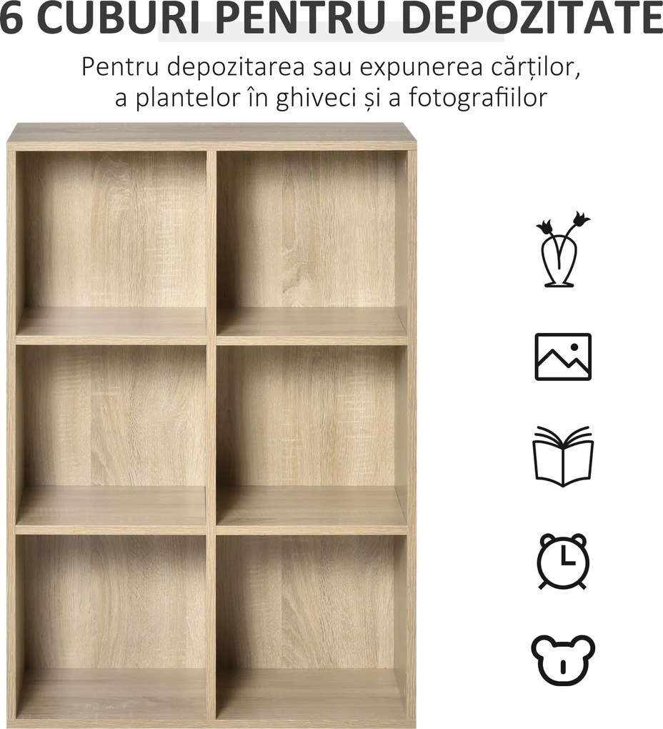 HOMCOM Bibliotecă Modernă cu 6 Cuburi, 65.5x30x97.5 cm, Culoare Stejar | Aosom Romania