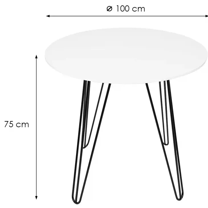 Masa rotunda de dining HARRY 100x100, albă
