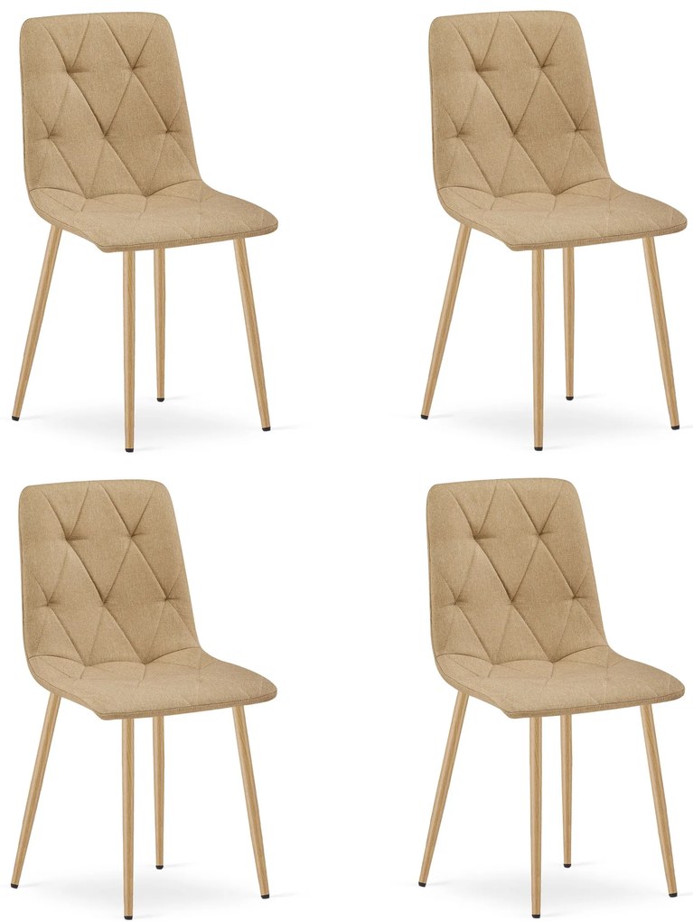 Set 4 Scaune Bucatarie/Dining Fido Material Textil Maro Picioare Metalice Finisaj Lemn