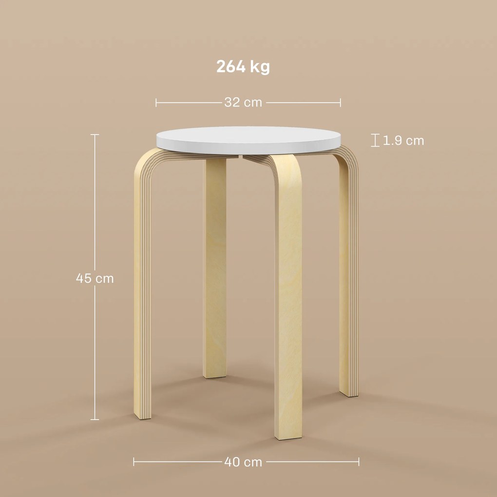 HOMCOM Set de Scaune Stivuibile pentru 4 Persoane, Scaune Moderne de Stivuire, Scaune Rotunde fără Spate, 40x40x45 cm, Lemn Natural | Aosom Romania