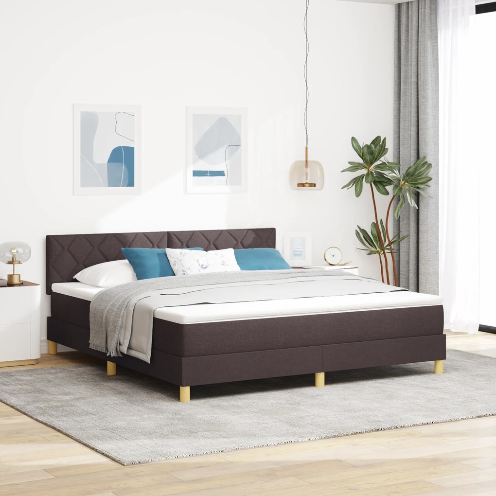 vidaXL Pat cu arcuri cu saltea și LED Maro închis 180x200 cm Țesătură