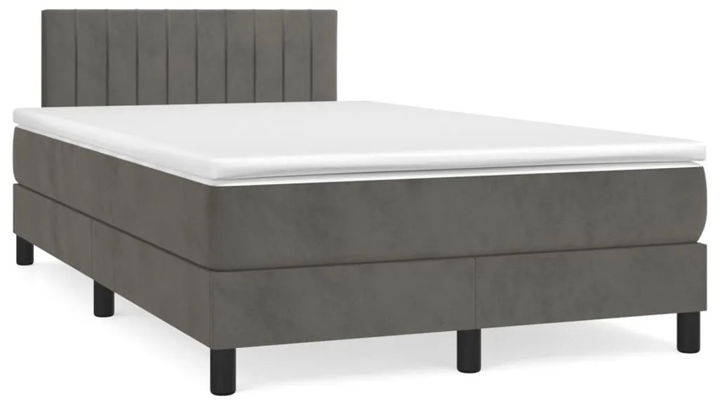 3141414 vidaXL Pat box spring cu saltea, gri închis, 120x200 cm, catifea