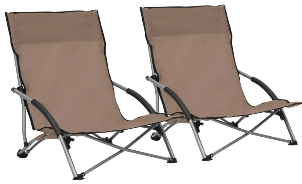 vidaXL Scaune de plajă pliante, 2 buc., gri taupe, material textil