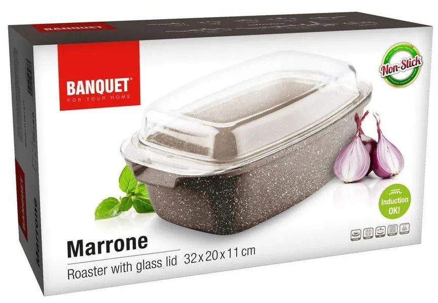 Tavă de copt Banquet cu suprafață antiaderentă MARRONE 32 x 20 x 11 cm, 5,7 l, cu capac