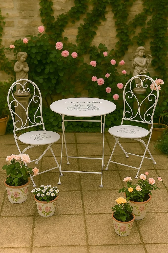 Set masa si 2 scaune bistro, din metal, Country Chic