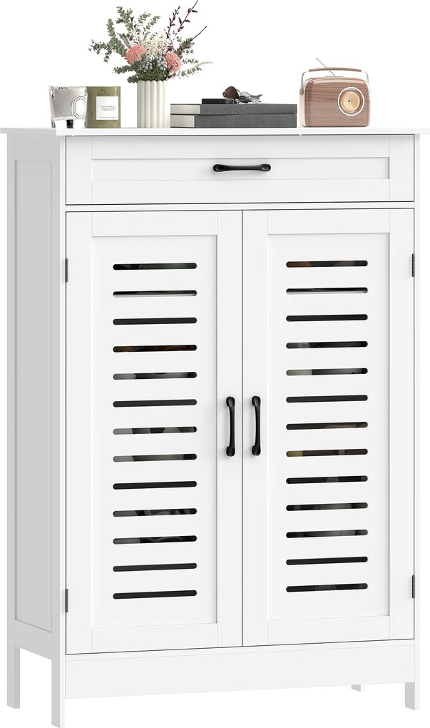 HOMCOM Dulap pentru Încălțăminte cu Uși cu Lamele Sertar și Rafturi Reglabile pentru 20 Perechi 78x37x115,8 cm Alb | Aosom Romania