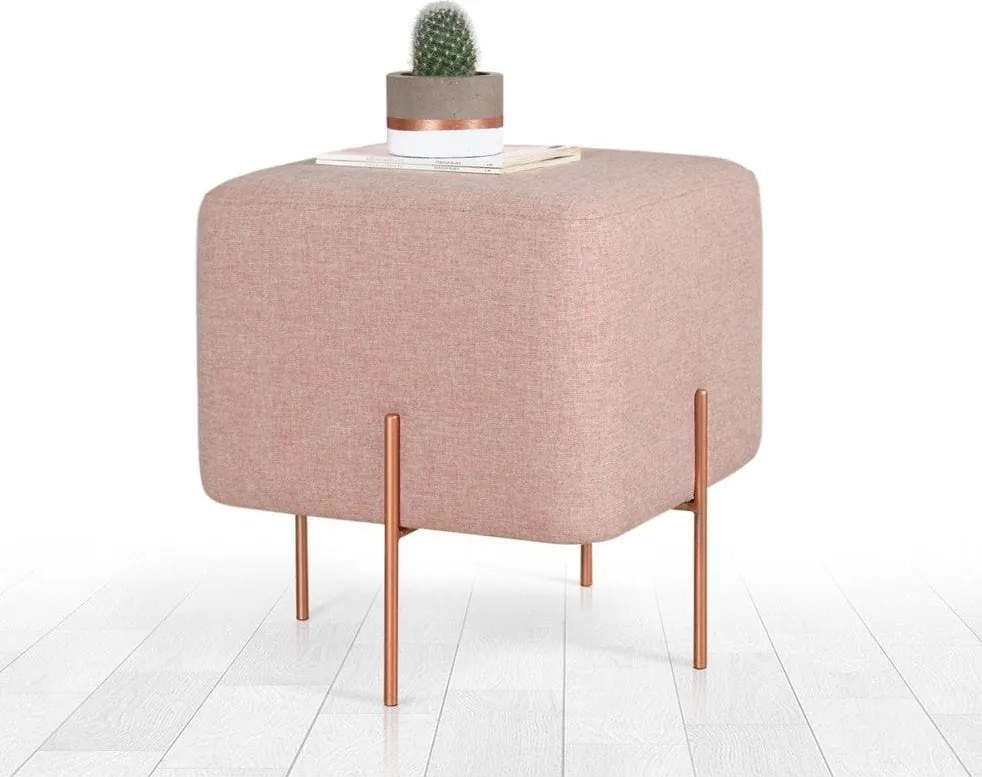 Taburet COPPER 56, stofa clasica roz, 40x40x42 cm