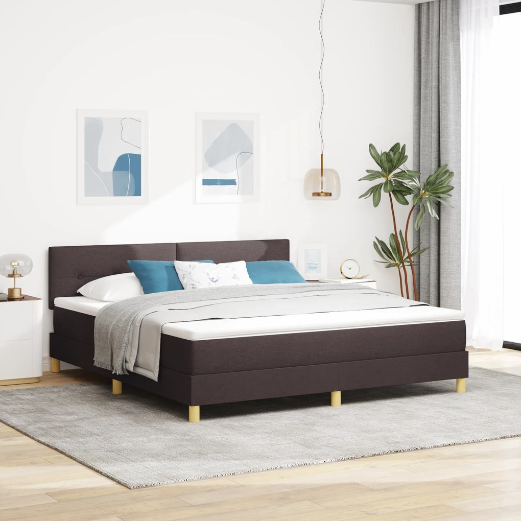 vidaXL Pat cu arcuri cu saltea &amp; LED maro închis 180x200 cm țesătură