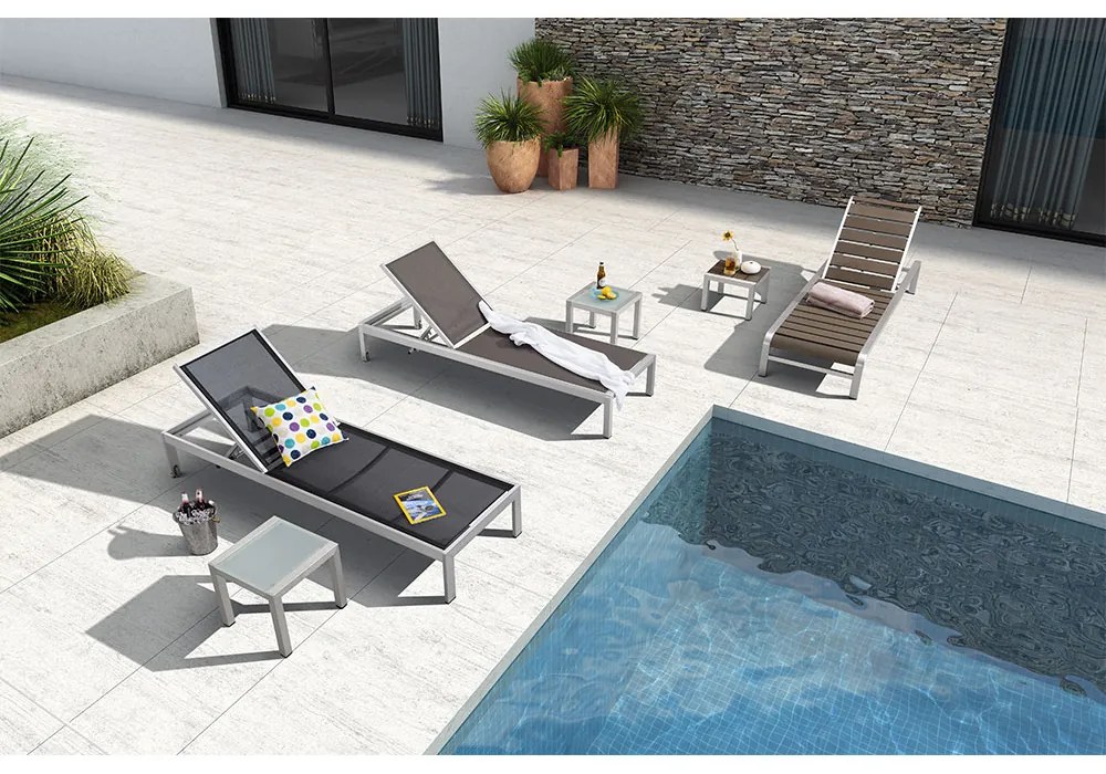 Masuta sezlong Lux Raven, 40x40x36 cm, cadru aluminiu slefuit, blat sticla securizata 5 mm