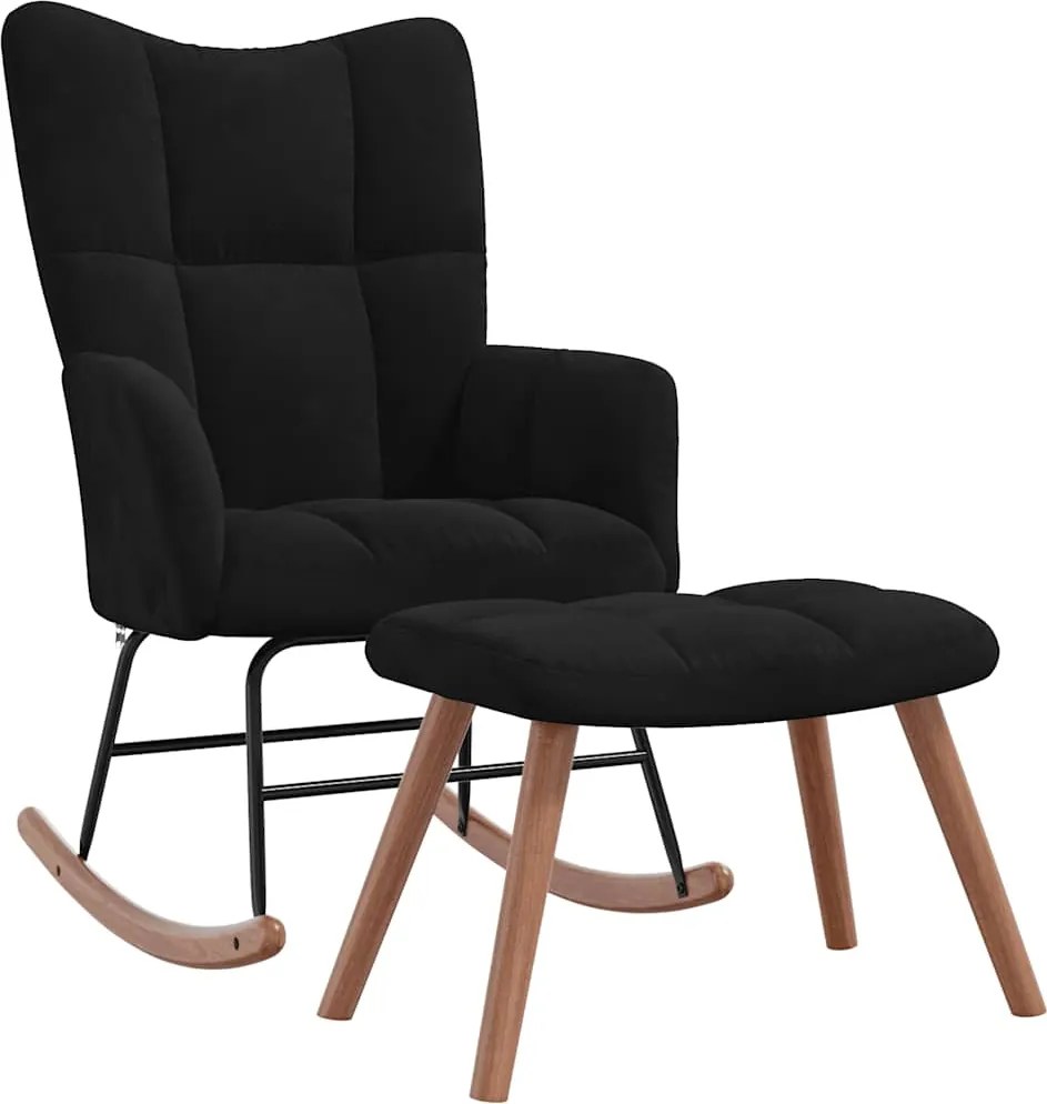 vidaXL Scaun balansoar cu taburet, negru, catifea