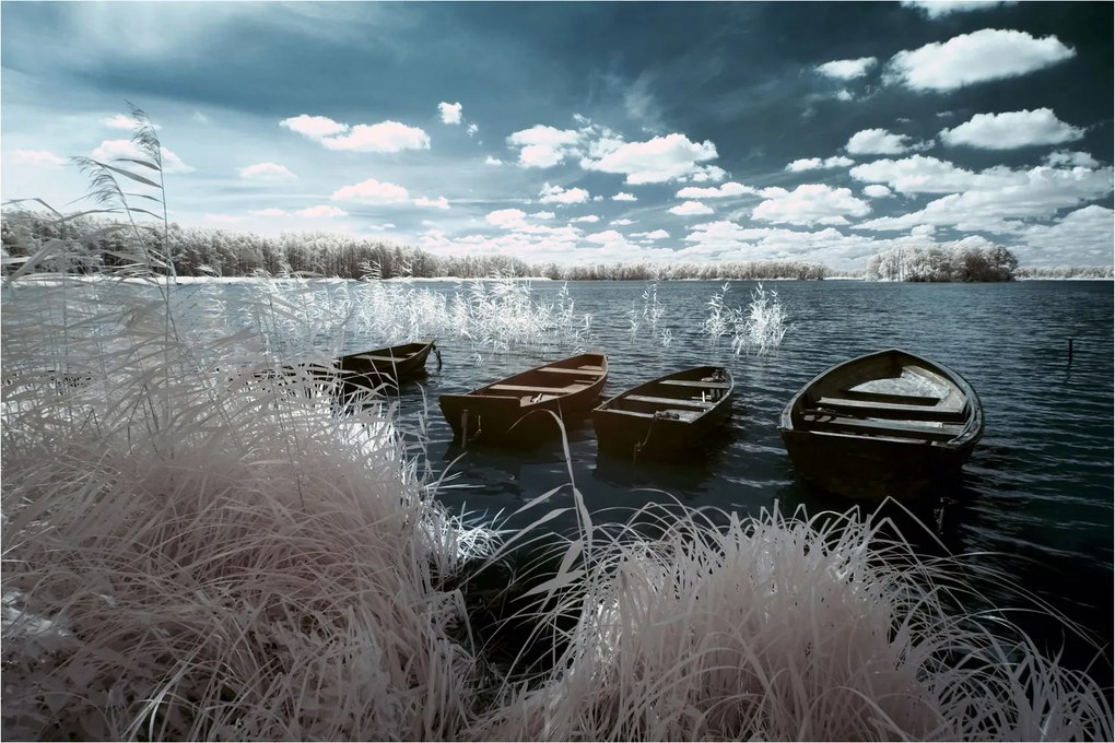 Tablou - Bărci de lemn pe lac (90x60 cm)