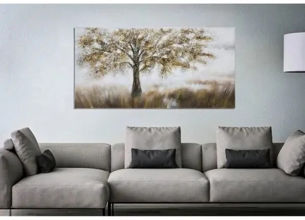 Tablou decorativ maro din panza si lemn de pin, 140 x 3,8 x 70 cm, Tree Dark Mauro Ferreti