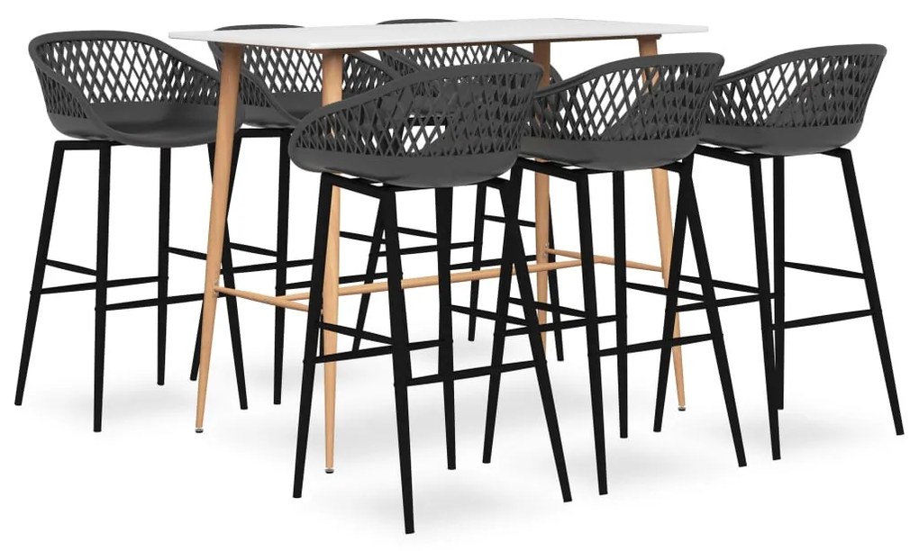 3057447 vidaXL Set mobilier de bar, 7 piese, alb și gri