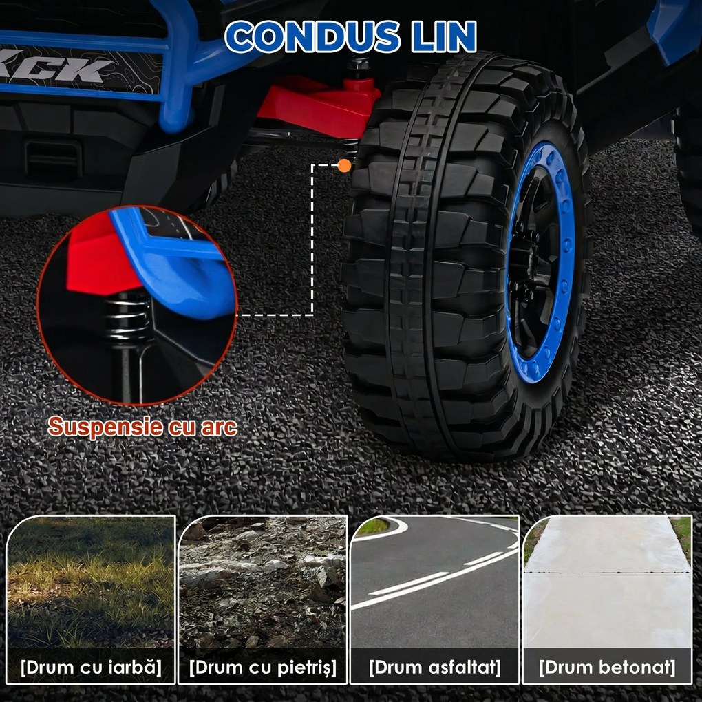 AIYAPLAY Mașină Electrică pentru Copii cu 2 Locuri, 3 Viteze, Muzică și Telecomandă, 117x72x67 cm, Albastru | Aosom Romania