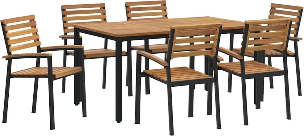 vidaXL Set de masă pentru grădină 7 pcs Negru Lemn Solid de Acacia