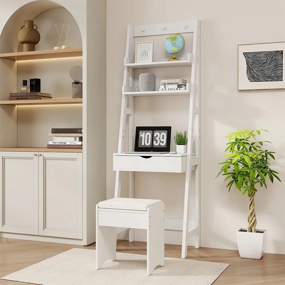 Masă de toaletă îngustă cu 2 rafturi și scaun, 60x40x180cm