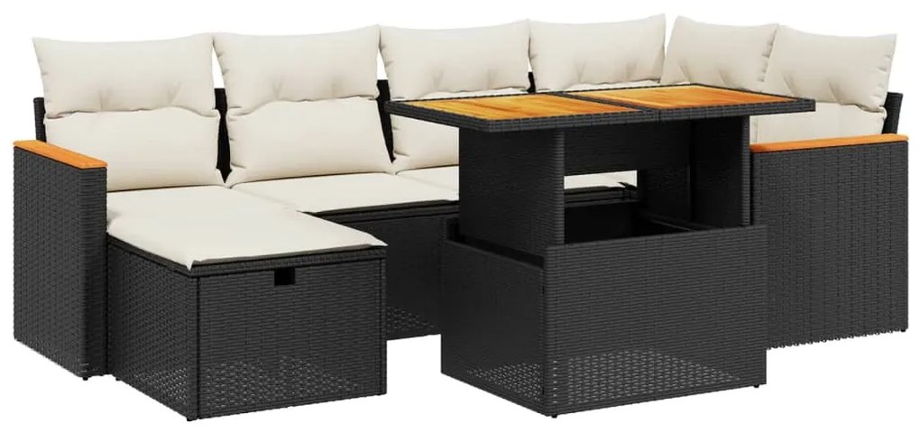 3276038 vidaXL Set canapele de grădină cu perne, 7 piese, negru, poliratan