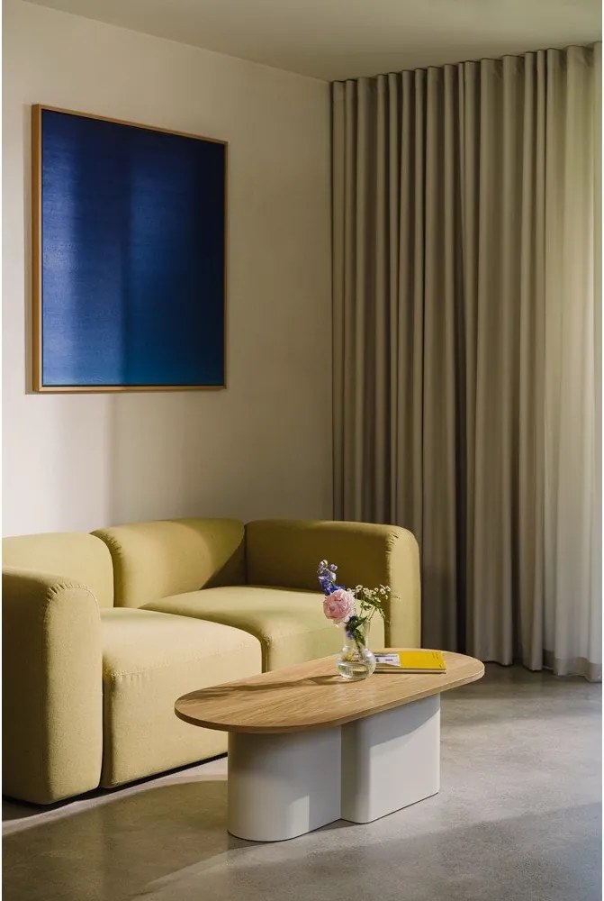 Măsuță de cafea bej cu blat cu aspect de lemn de stejar 50x115 cm Looi – noo.ma