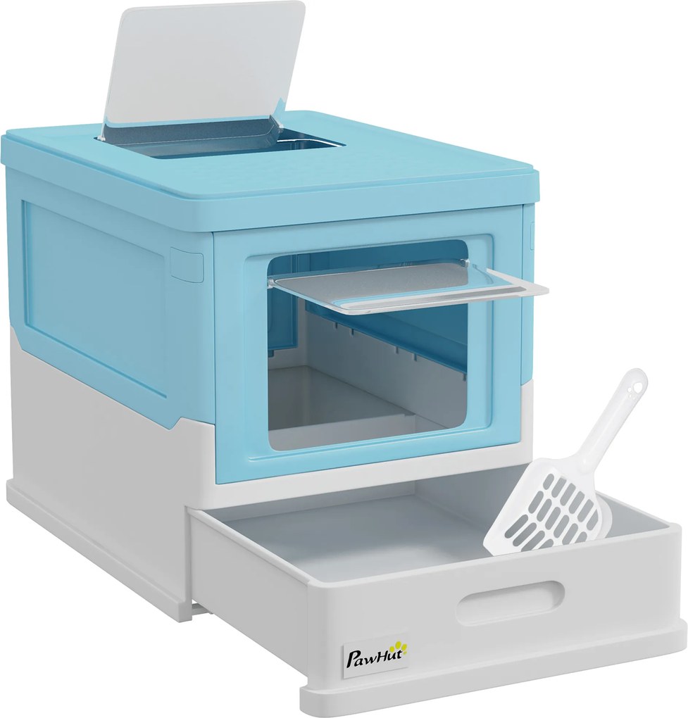 PawHut Litieră pentru Pisici Închisă cu Lopățică, Tavă Detașabilă și 2 Uși, 47.5x35.5x36.7cm, Albastru | Aosom Romania