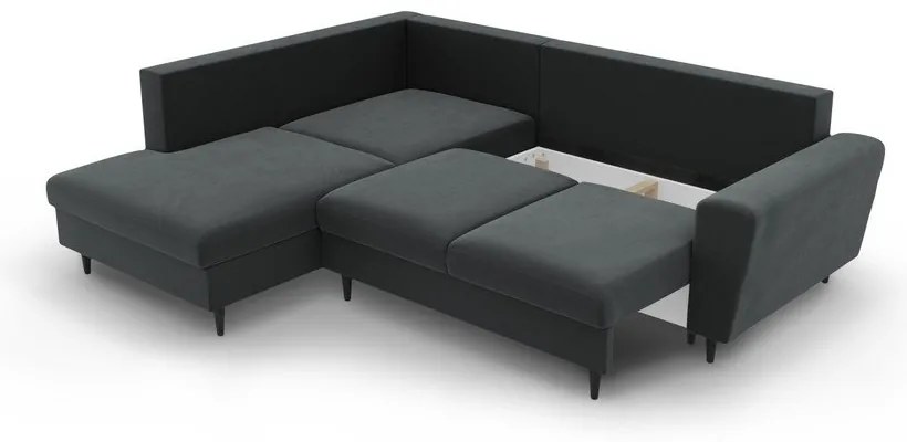 Colțar gri închis extensibil, cu spațiu de depozitare cu tapițerie din catifea (cu colț pe partea stângă-în formă de ”L”) Kyoto – Cosmopolitan Design