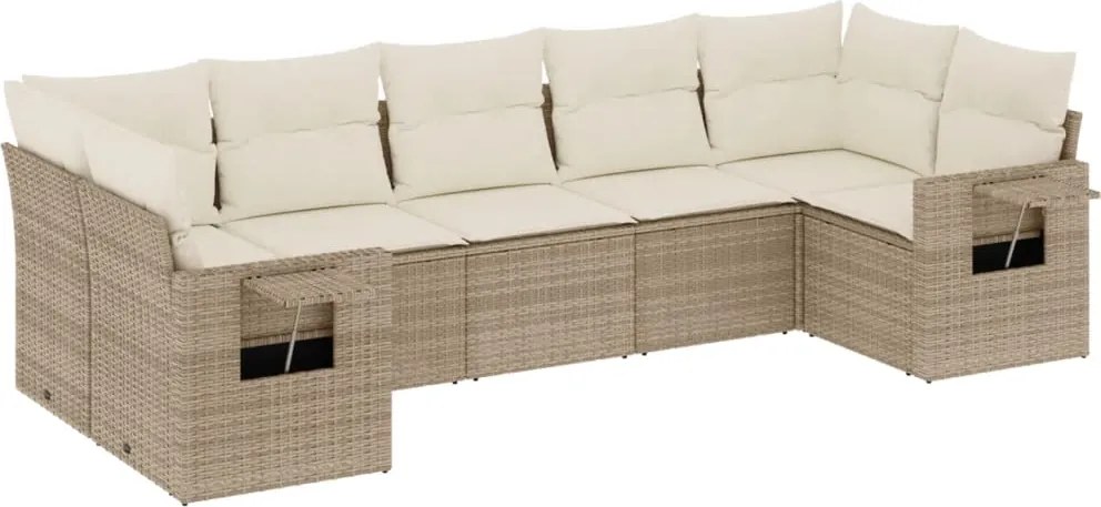 vidaXL Set canapele de grădină, 7 piese, cu perne, bej, poliratan