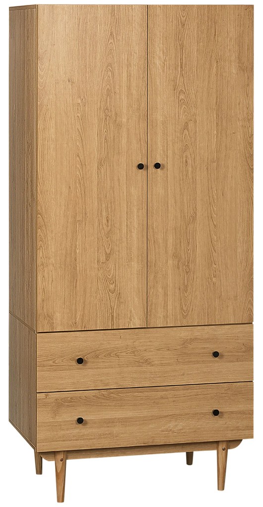 HOMCOM Dulap pentru haine dulap de depozitare pardesiu cu 2 uși, 2 sertare și bară pentru agățat - 80 x 52 x 180 cm - aspect lemn | Aosom Romania