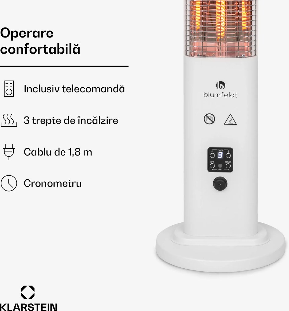 Blumfeldt Heat Guru Plus, încălzitor radiant pentru exterior, 1200 W, 3 setări de căldură, telecomandă