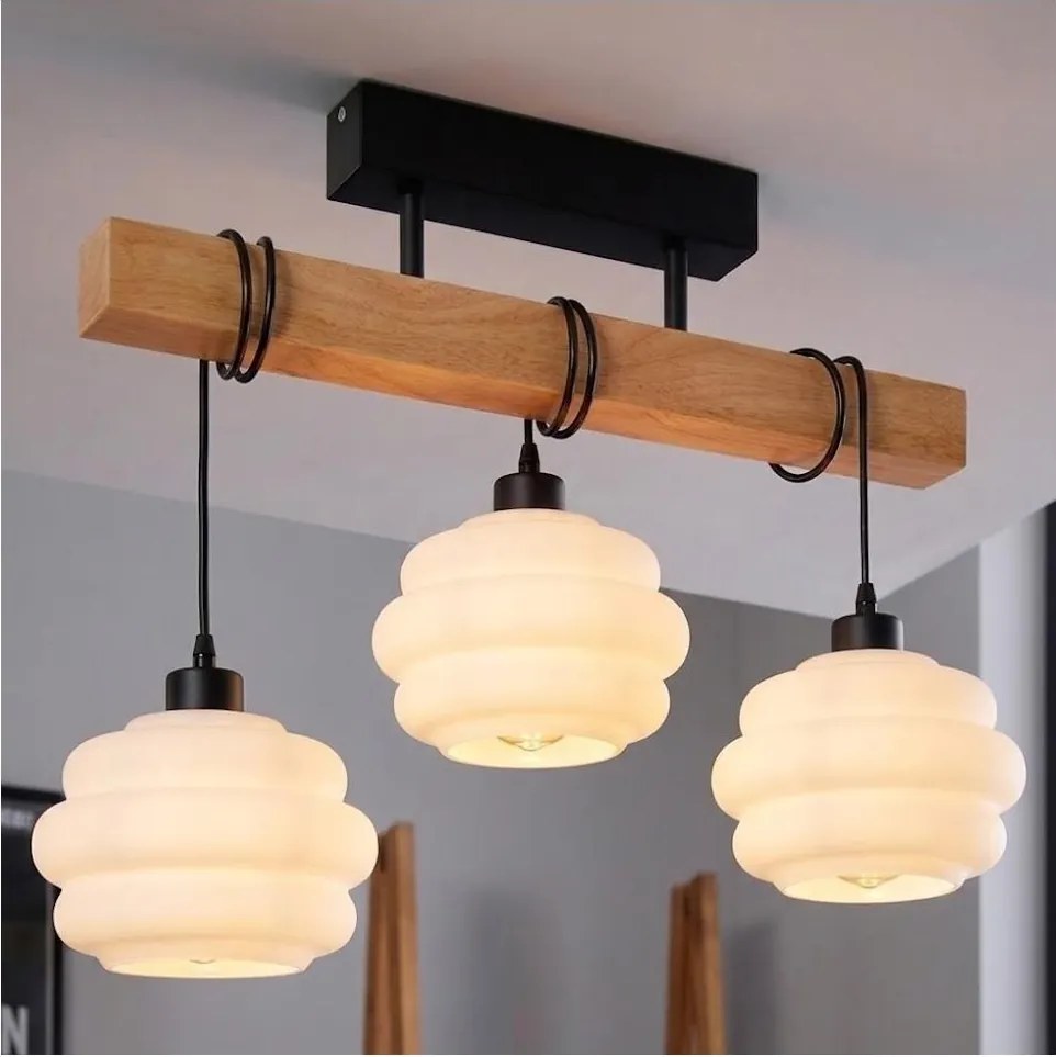 Brilagi - Lustră aplicată WOOD GLASS 3xE27/60W/230V pin/negru/alb