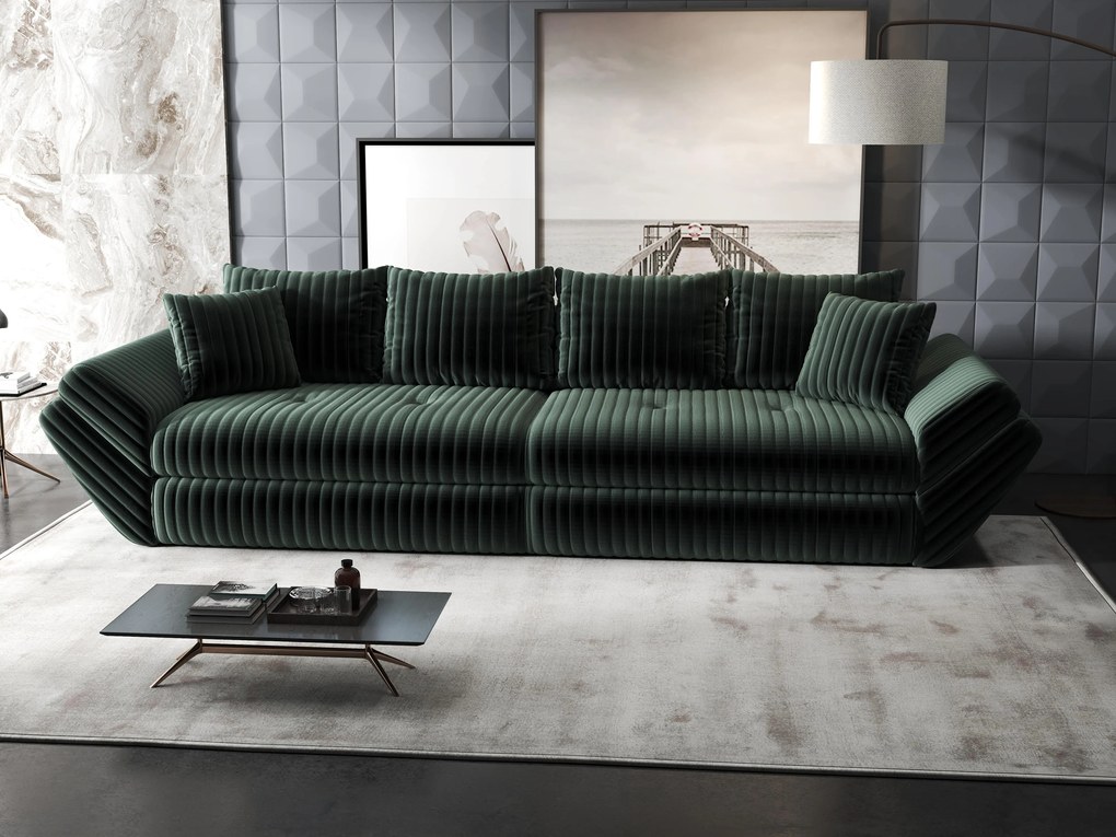 Canapea extensibilă dumonde cu ladă de depozitare si sezut confortabil din spuma high-density, Loana Ambience Verde 300x100 cm