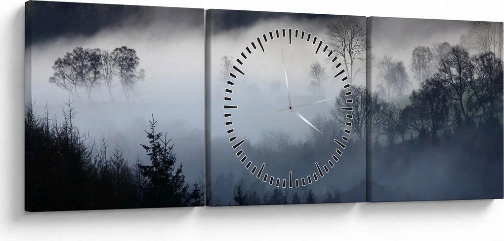 Tablou cu ceță deasupra pădurii (cu ceas) (90x30 cm)
