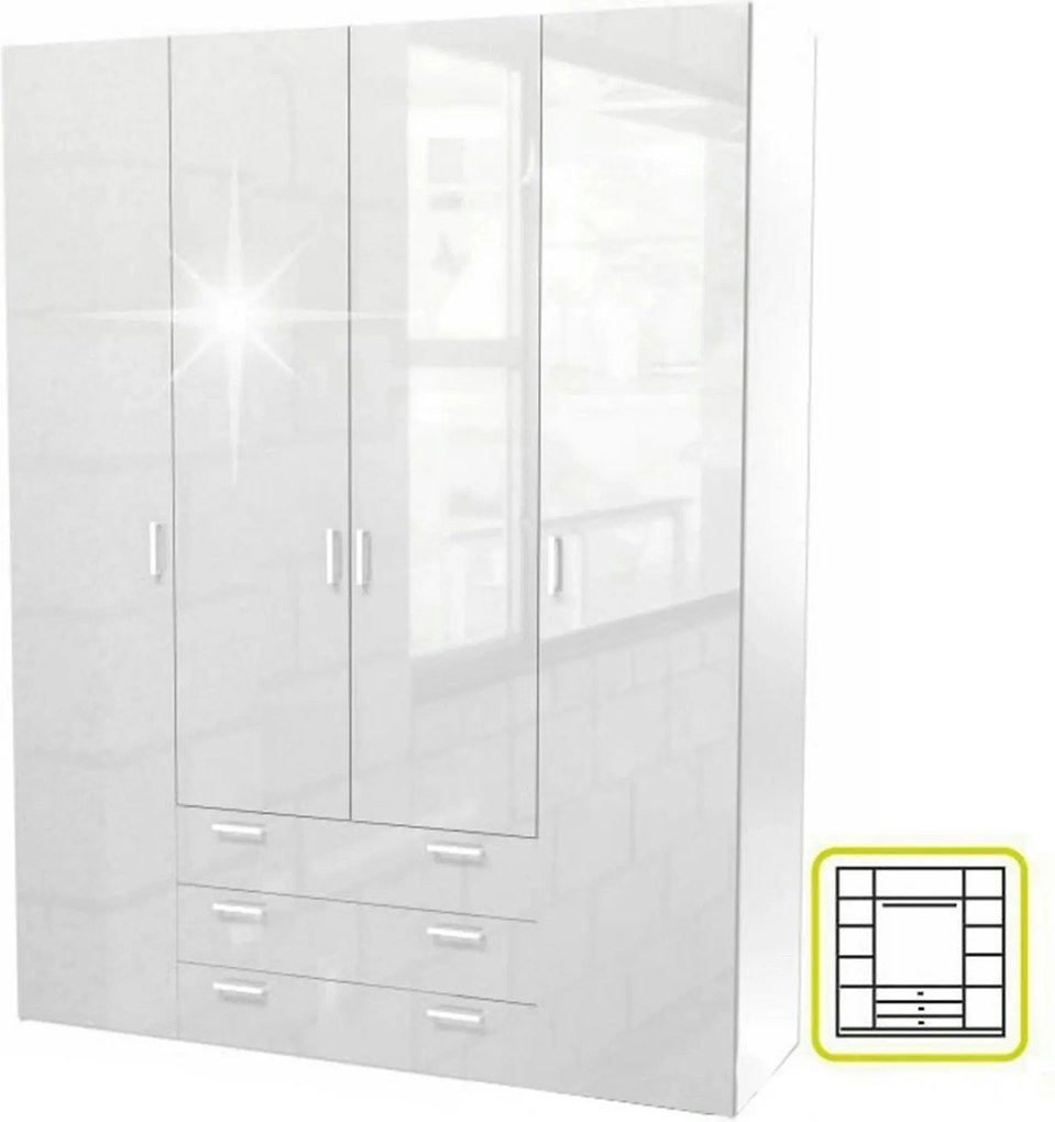 Dulap GWEN 70429, alb, PAL, cu 4 usi si 3 sertare, 154x50x200 cm